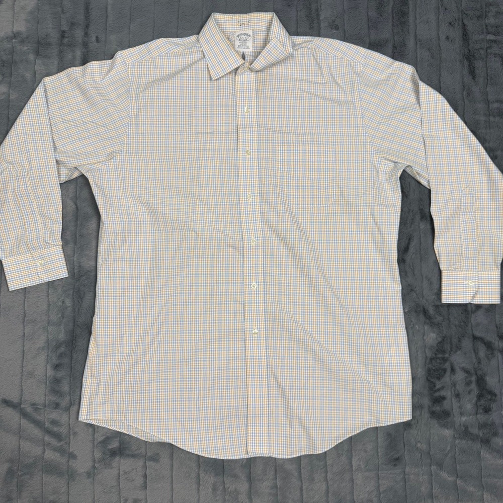 Brooks Brothers Regent Dress Shirt 16.5 32 Blue Yellow Plaid Supima Cotton